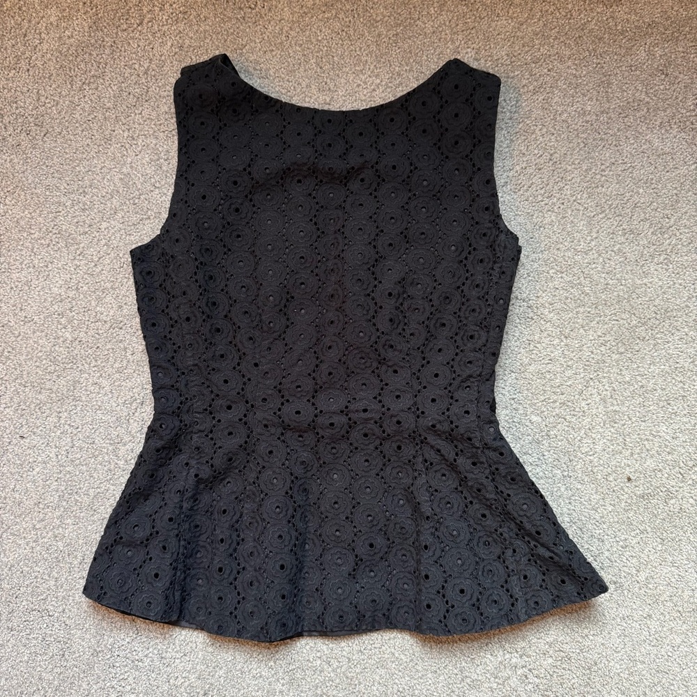 Kate Spade Black Eyelet Peplum Blouse